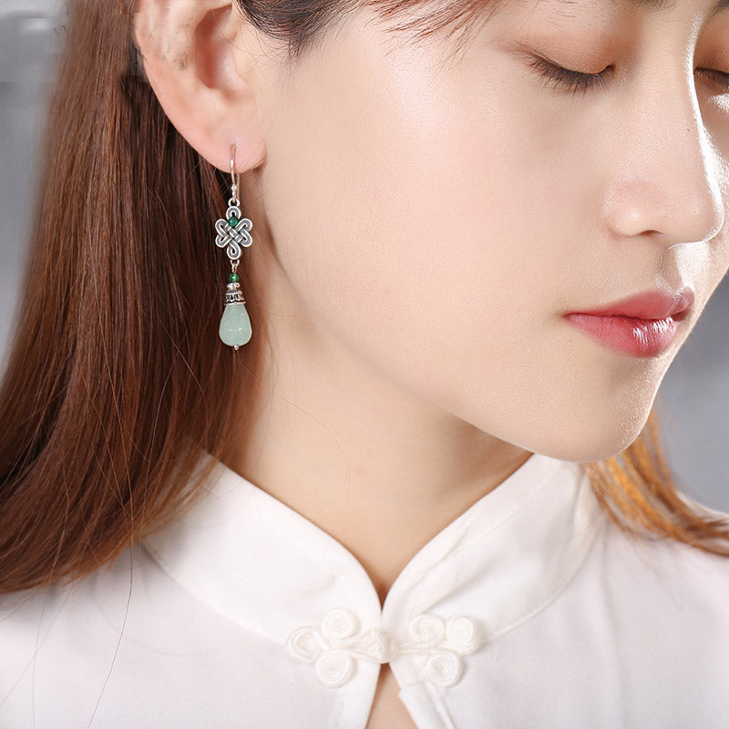 Jade Silver Drop Dangle Clip On Pierced Earrings