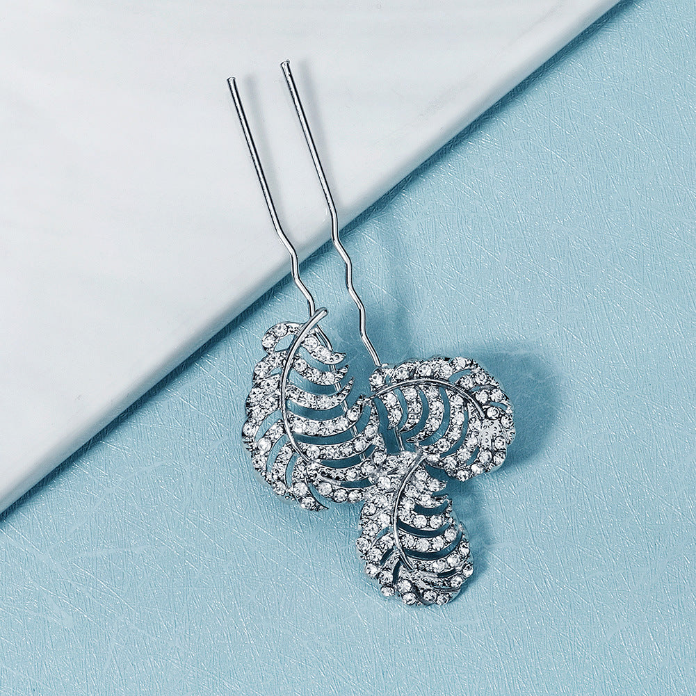 3 Pieces Silver Rhinestone Leaves Bridal Bridesmaid Wedding Hair Pins