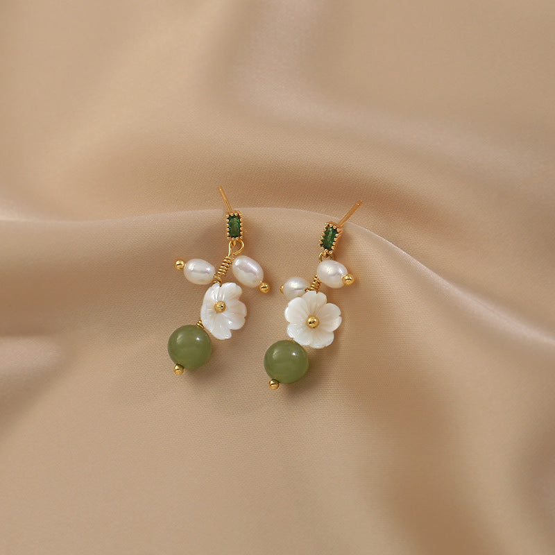 Silver Jade Pearl Dangle Drop Earrings