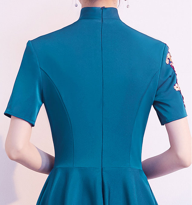 Blue Fit & Flare Cheongsam Qi Pao Party Dress