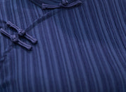 Blue Striped Midi Modern Cheongsam / Qipao Dress
