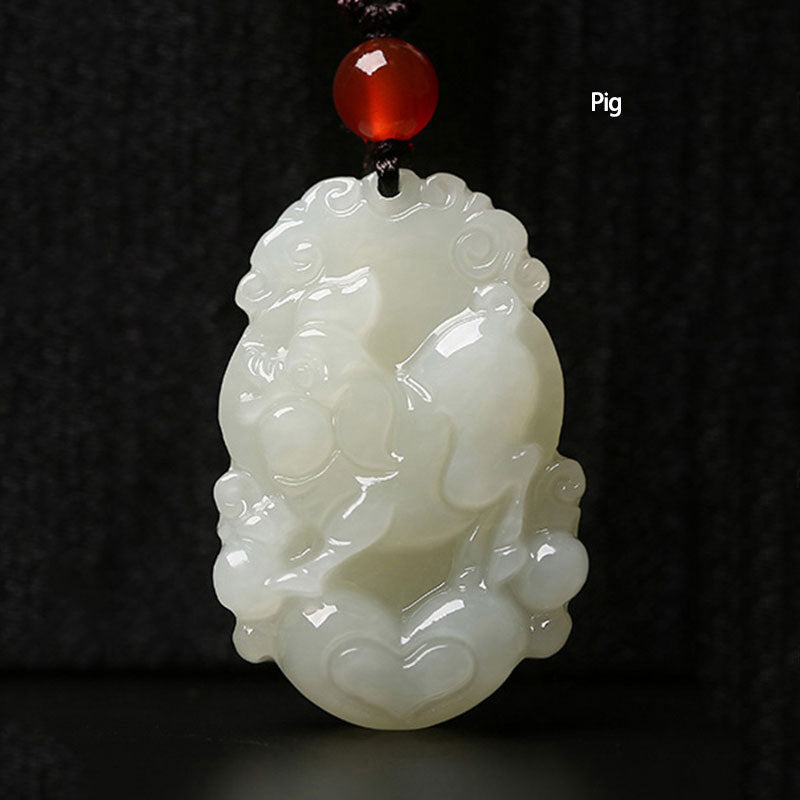 12 Chinese Zodiac Animals Jade Pendant Necklace