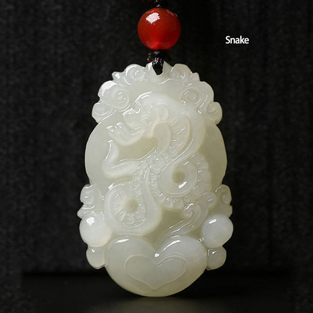 12 Chinese Zodiac Animals Jade Pendant Necklace