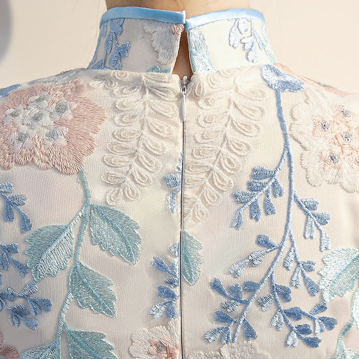 Thigh Split Floral Lace Qipao / Cheongsam Evening Dress