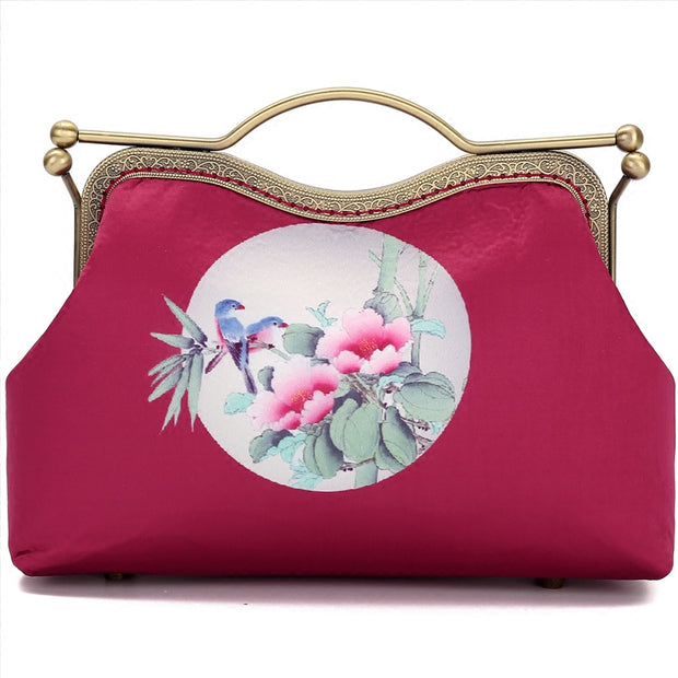 Red Floral Chain Shoulder Cross Clutch Handbag