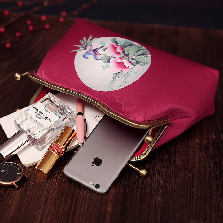 Red Floral Chain Shoulder Cross Clutch Handbag