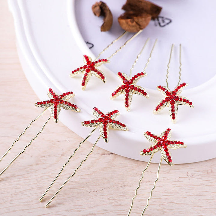 6 Pieces Rhinestone Starfish Bridal Hair Pins Set