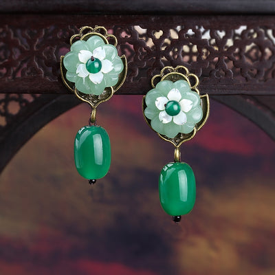 Green Jade Drop Dangle Handmade Earrings