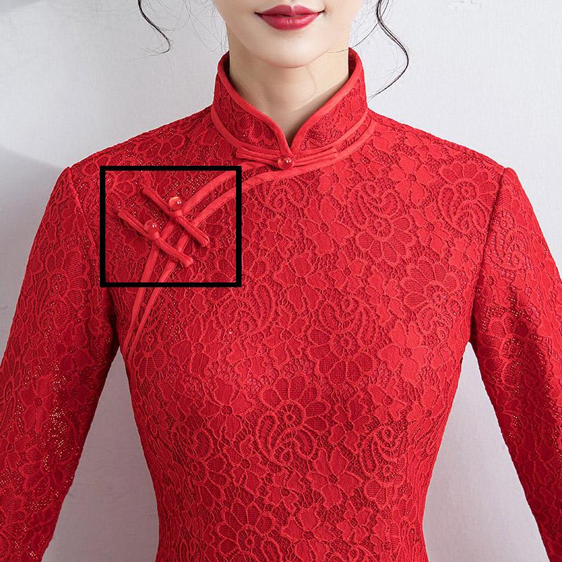 Red Lace Ankle-Length Qipao / Cheongsam Party Dress