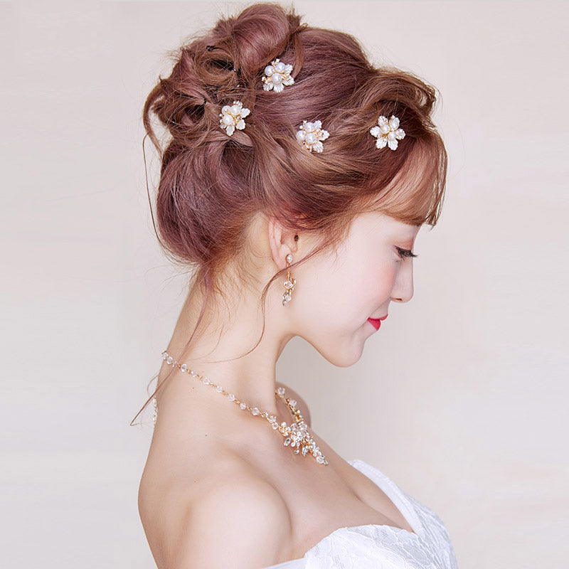 Set of 6 Shell Petals Pearl Hair Clips