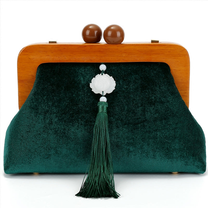 Green Shoulder Cross Wood Handle Clutch Handbag