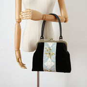 Black Embroidered Velvet Top Handle Party Bag