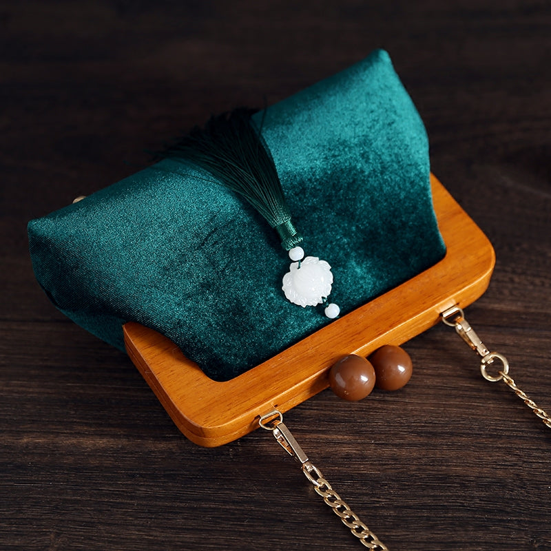 Green Shoulder Cross Wood Handle Clutch Handbag