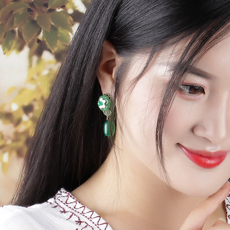 Green Jade Drop Dangle Handmade Earrings