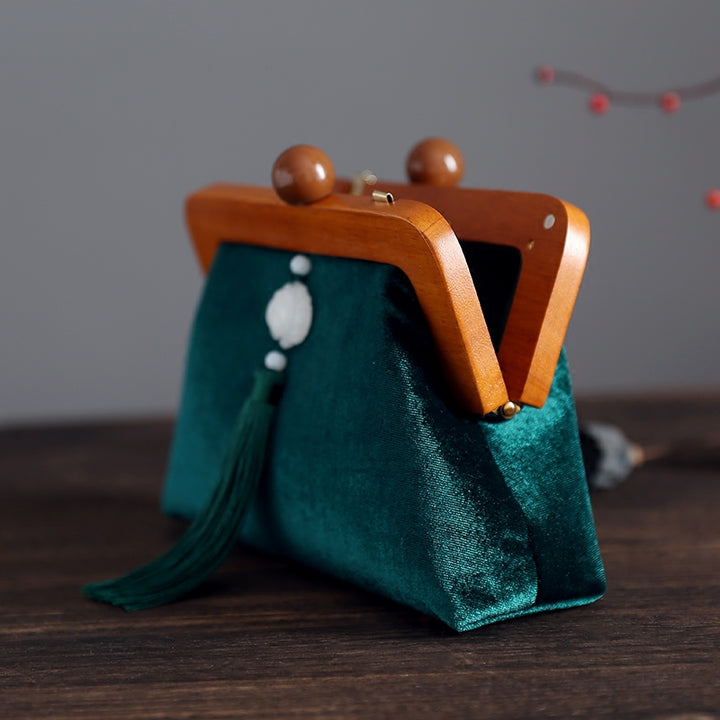 Green Shoulder Cross Wood Handle Clutch Handbag