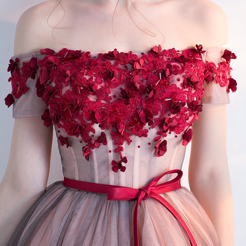 Off Shoulder Tulle Short Party Dress with Belt