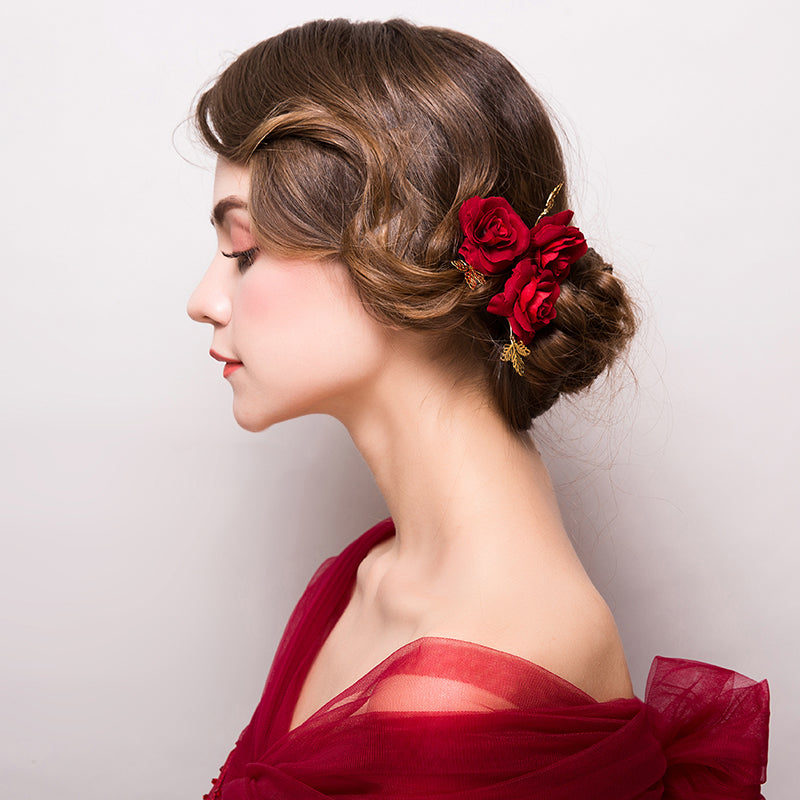 3 Pieces Fabric Rosette Bridal Hair Pins Set