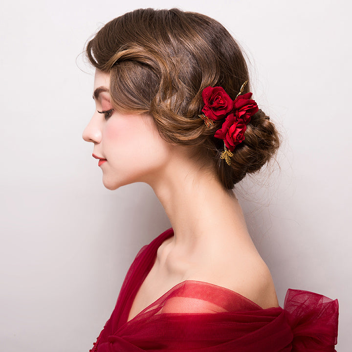 3 Pieces Fabric Rosette Bridal Hair Pins Set