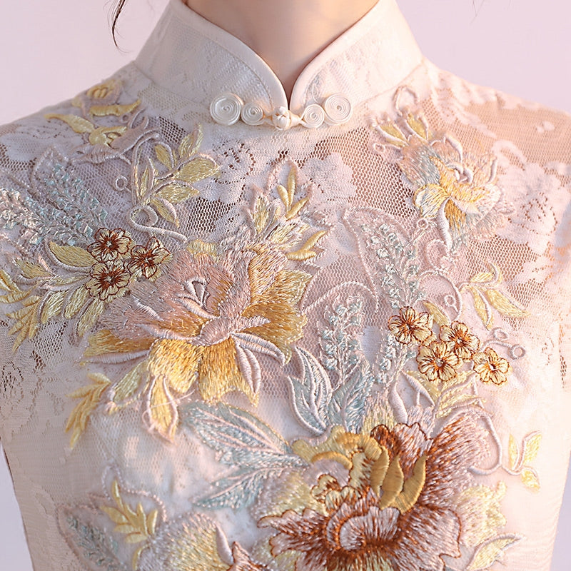 Embroidered A-Line Bridesmaids Qipao / Cheongsam Dress