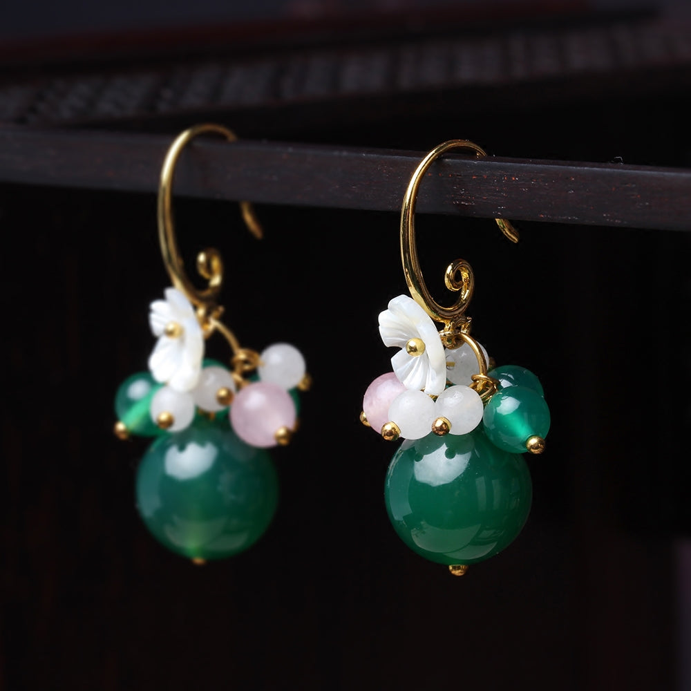 Clip On Non Pierced Dangle Agate Earrings