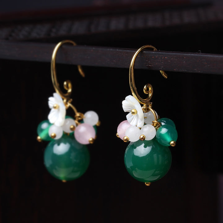 Clip On Non Pierced Dangle Agate Earrings