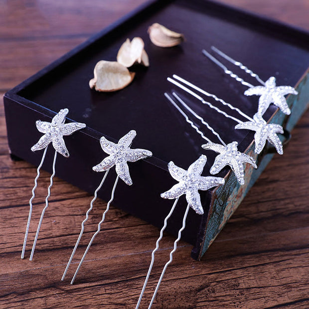 6 Pieces Rhinestone Starfish Bridal Hair Pins Set