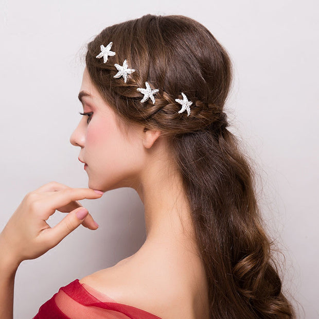 6 Pieces Rhinestone Starfish Bridal Hair Pins Set