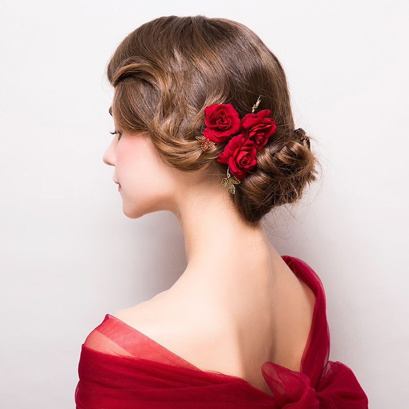 3 Pieces Fabric Rosette Bridal Hair Pins Set