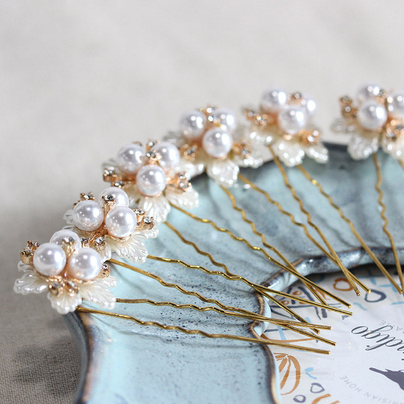 Set of 6 Shell Petals Pearl Hair Clips