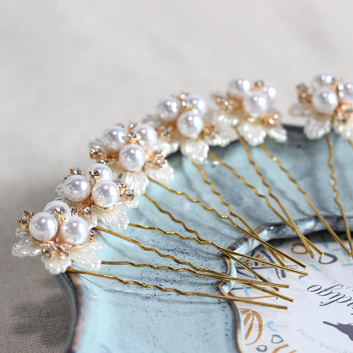 Set of 6 Shell Petals Pearl Hair Clips