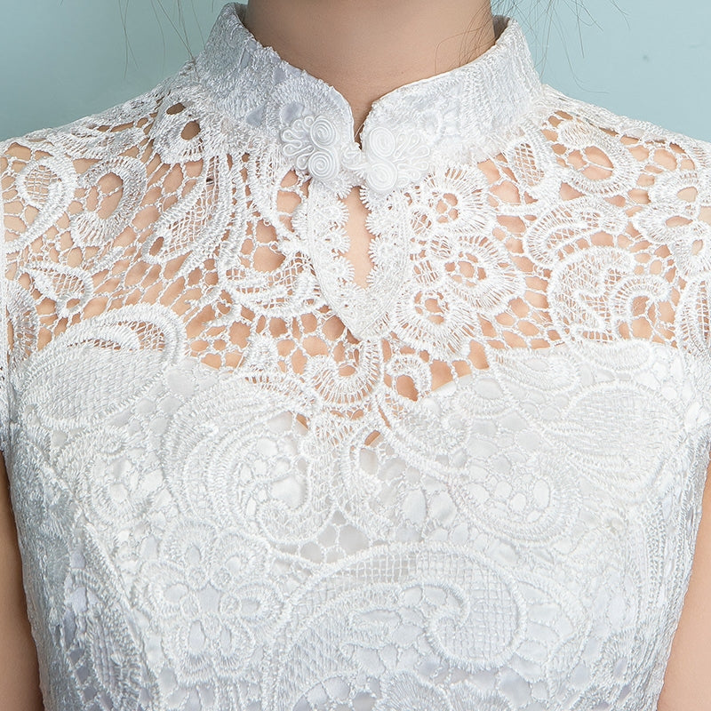 White Lace Mermaid Full-Length Qipao / Wedding Cheongsam Dress