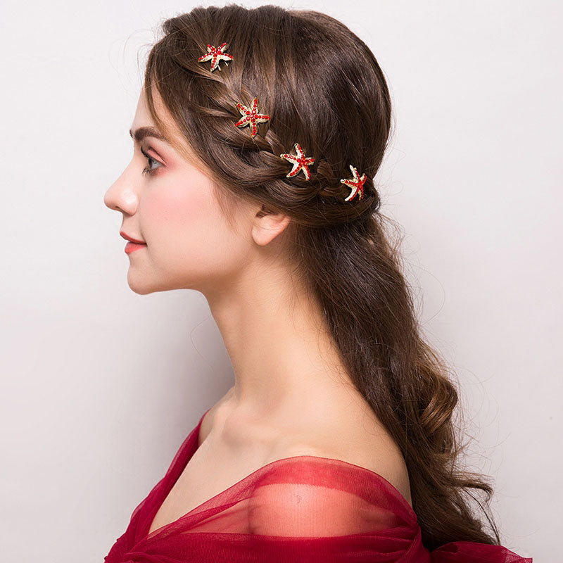 6 Pieces Rhinestone Starfish Bridal Hair Pins Set