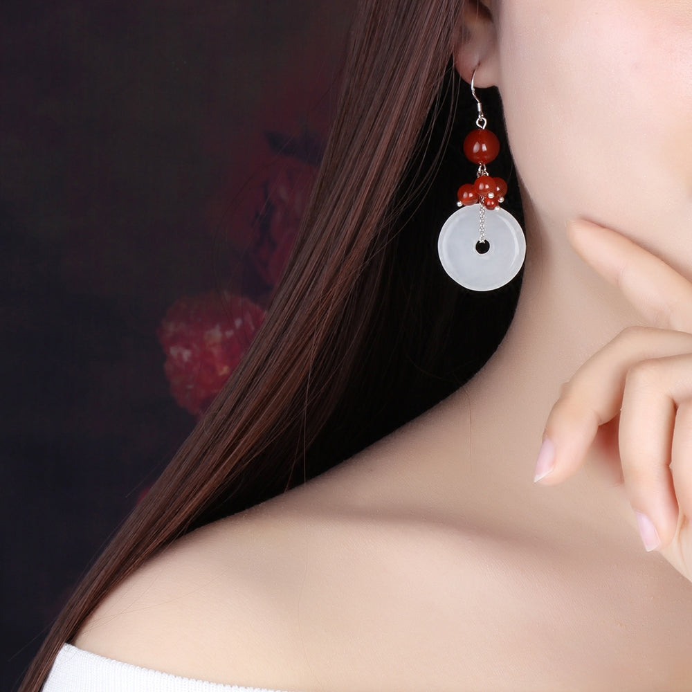 Non Pierced Clip On Dangle Jade Earrings 