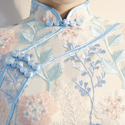 Thigh Split Floral Lace Qipao / Cheongsam Evening Dress