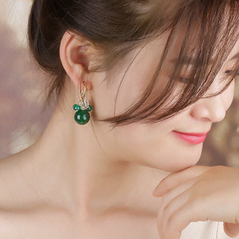 Clip On Non Pierced Dangle Agate Earrings