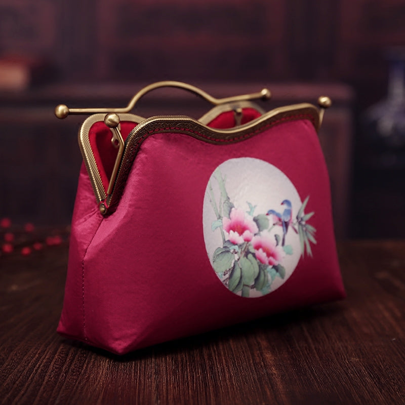 Red Floral Chain Shoulder Cross Clutch Handbag