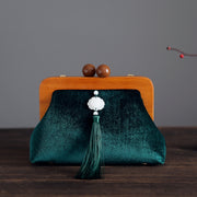 Green Shoulder Cross Wood Handle Clutch Handbag