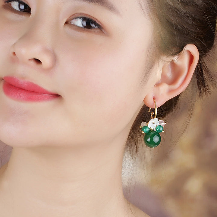 Clip On Non Pierced Dangle Agate Earrings