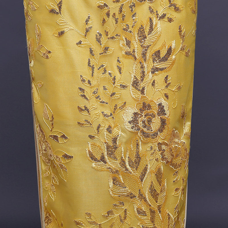 Golden Sequins Ankle-Length Qipao / Cheongsam Evening Dress