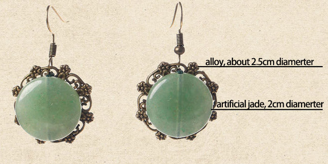 Green Jade Dangle Drop Pierced Clip On Earrings