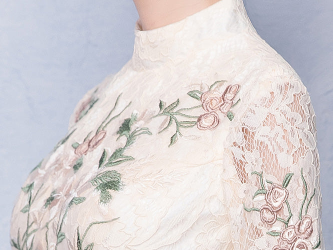 Embroidered Qipao / Cheongsam Party Dress with High Low Hem