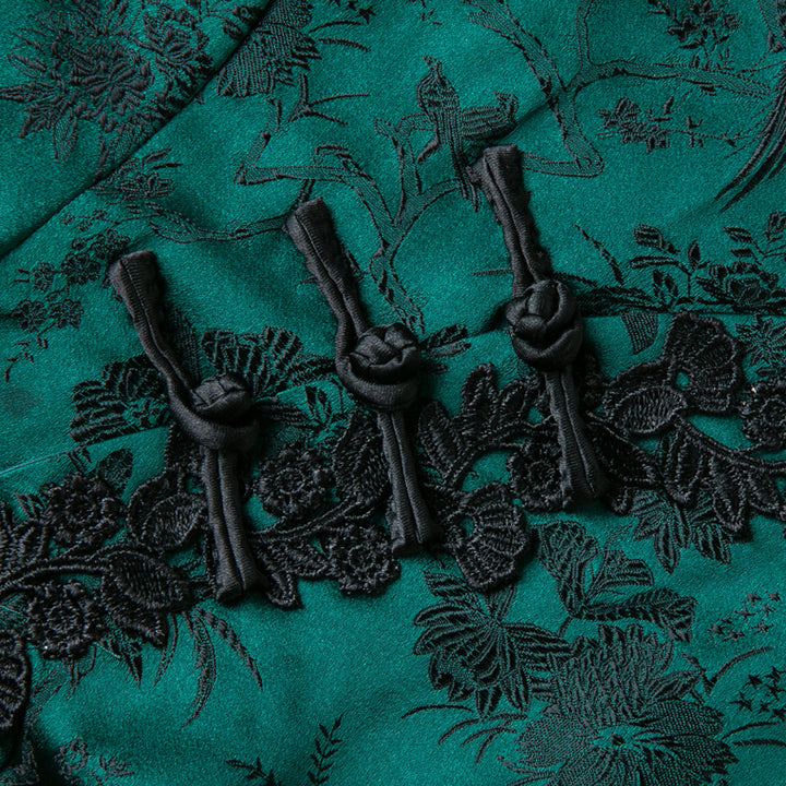 Green Floral Silk Qipao / Cheongsam Top Blouse
