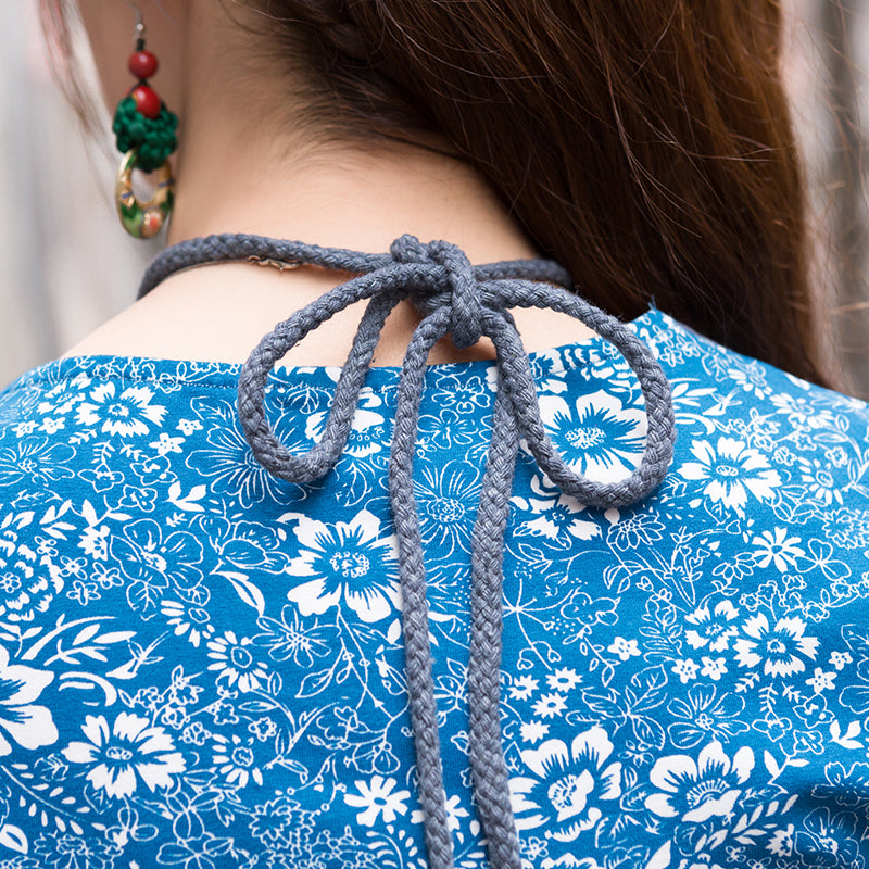 Halter Blue White Floral Top Blouse
