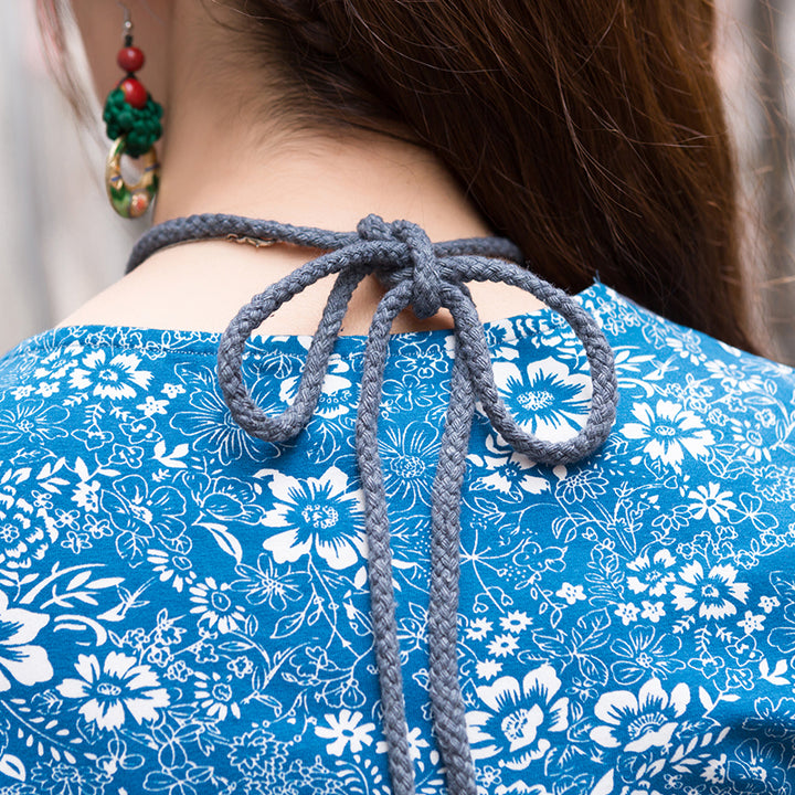 Halter Blue White Floral Top Blouse