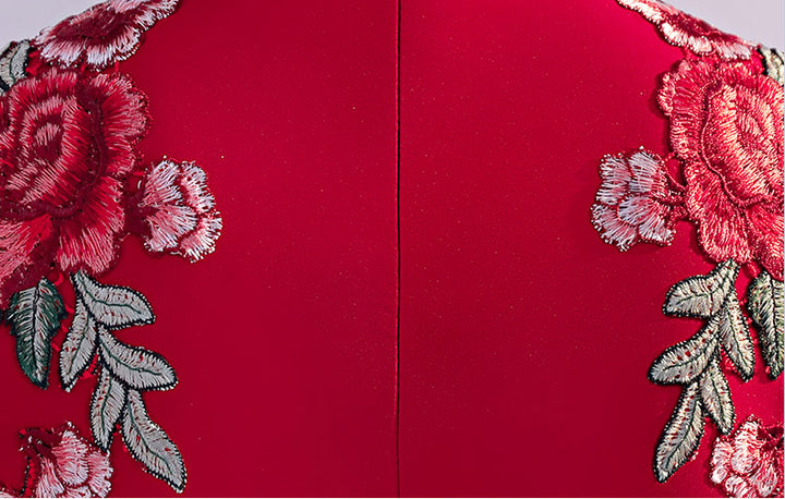 Red Embroidered Fishtail Qipao Cheongsam Wedding  Dress
