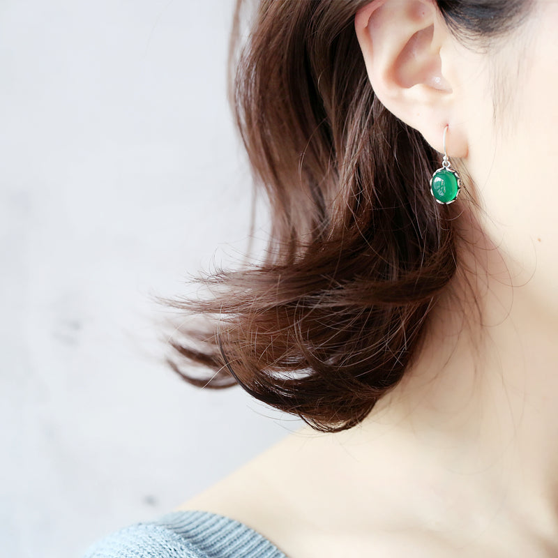 Green Agate Waterdrop Silver Dangle Earrings