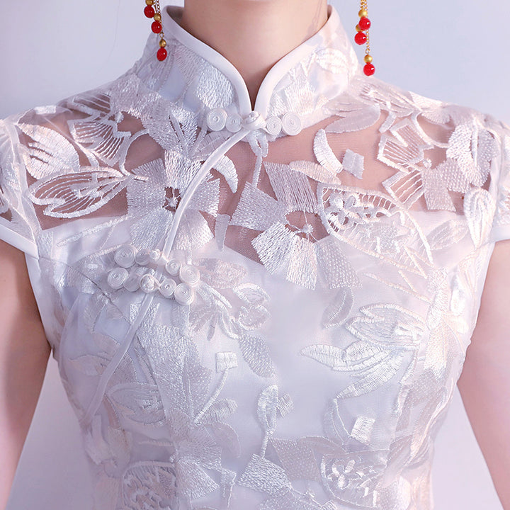 White Lace Fishtail Qipao / Cheongsam Wedding Dress
