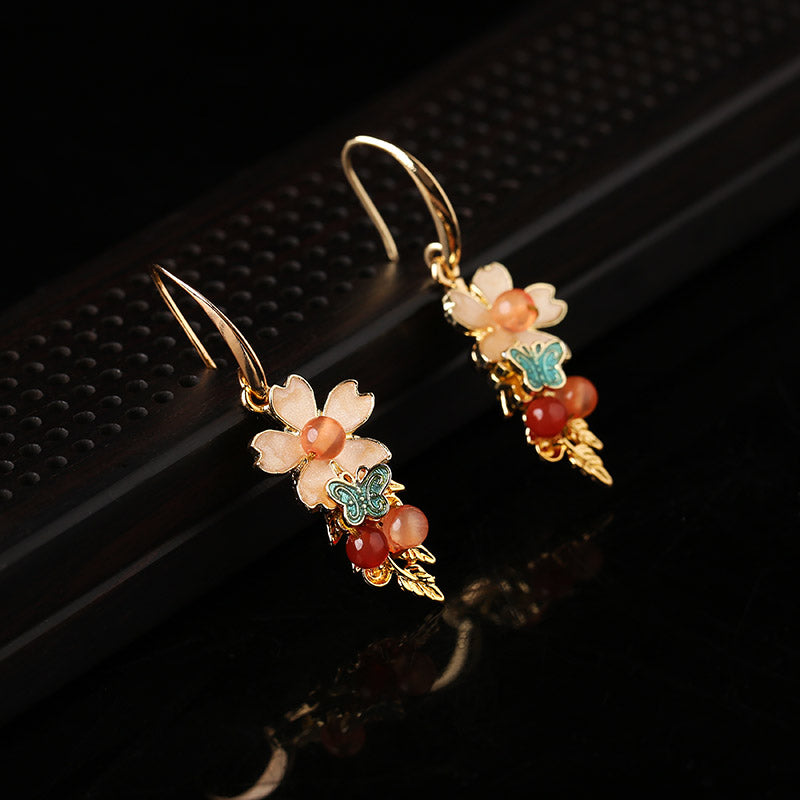 Drop Dangle Jade Petals Pierced Clip On Earrings