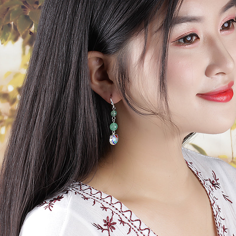 Green Jade Non Pierced Drop Dangle Earrings