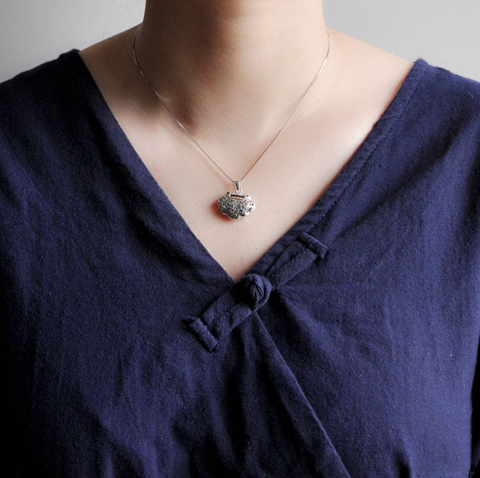 Silver Longeval Lock Pendant Necklace Birthday Christmas Gift